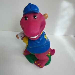 Vintage 1992 Barney Baseball 5.5" Piggy Bank Purple Dinosaur By Lyons Group A3